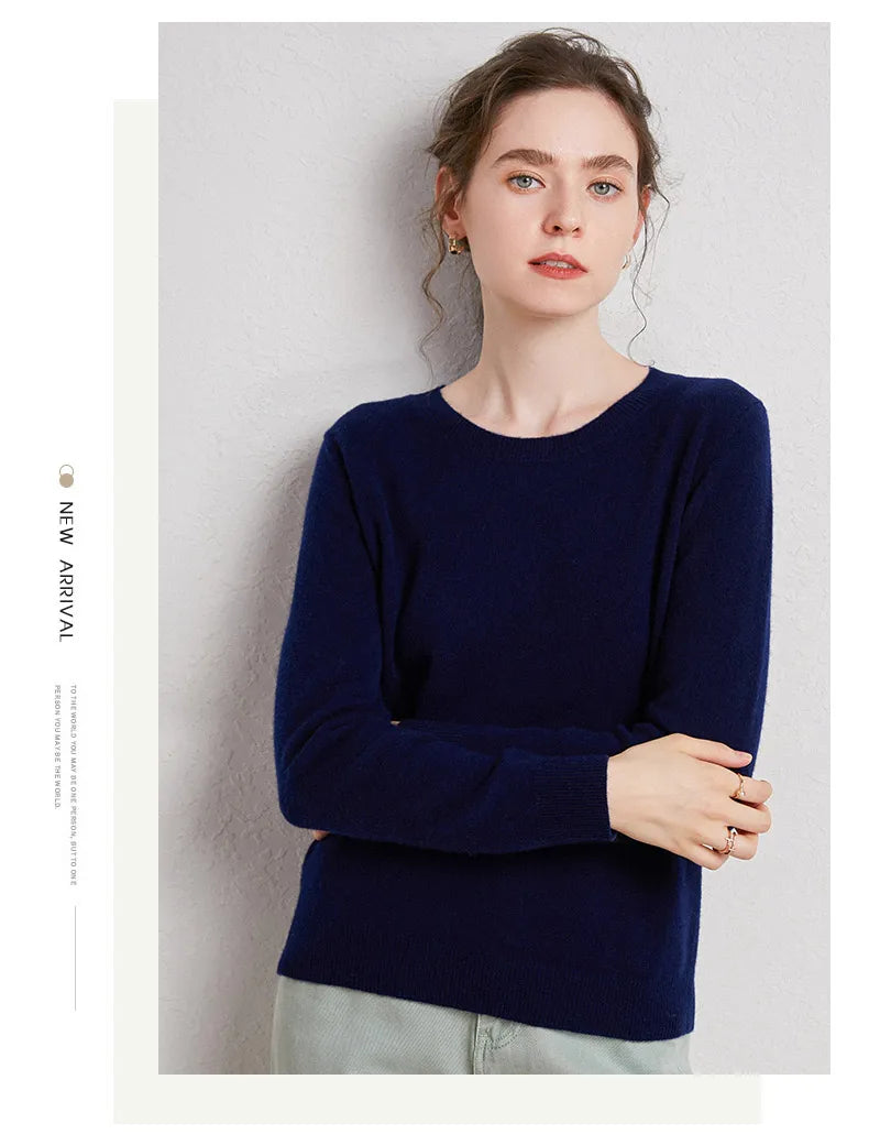 Women's 100% Merino Wool Sweater O-Neck