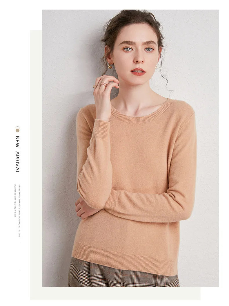 Women's 100% Merino Wool Sweater O-Neck