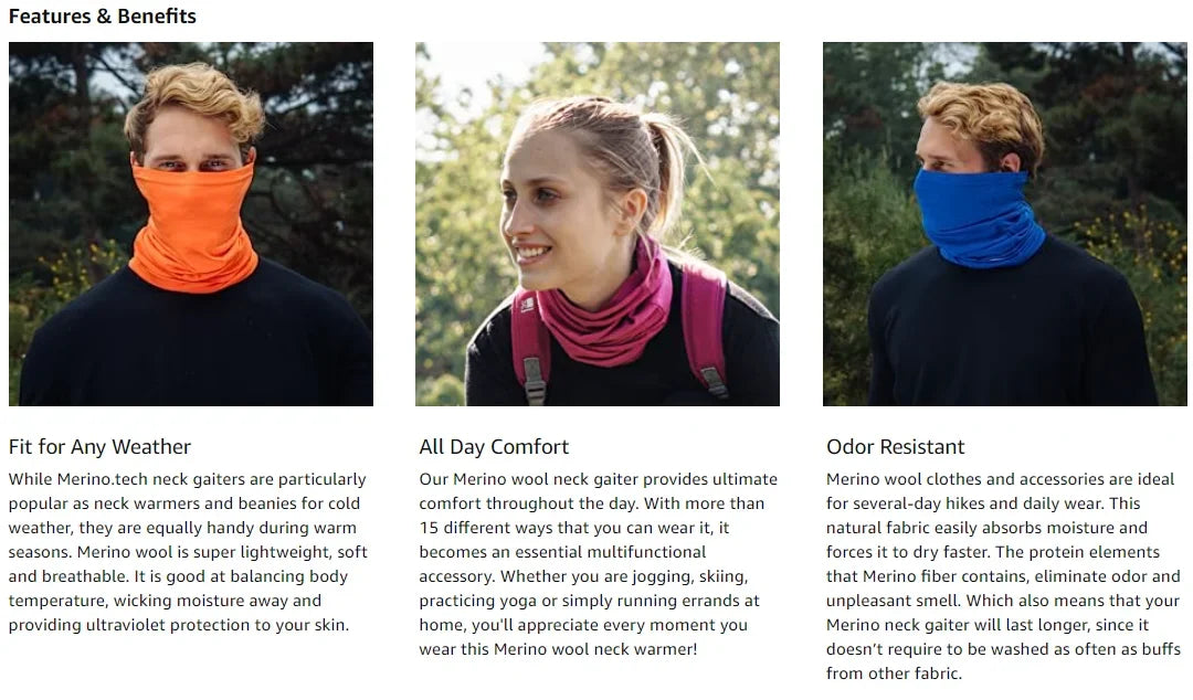 Neck Gaiter 100% Merino Wool For Men and Women