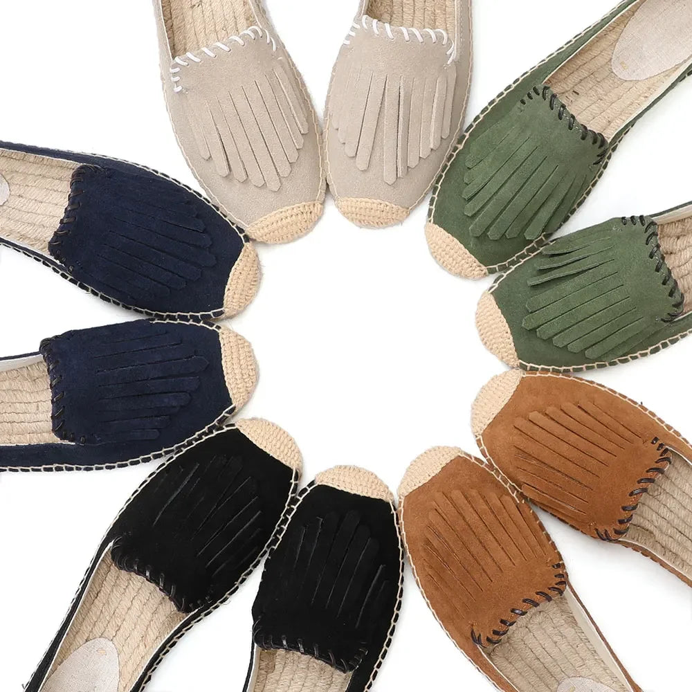 Natural Suede Espadrilles With Fringe