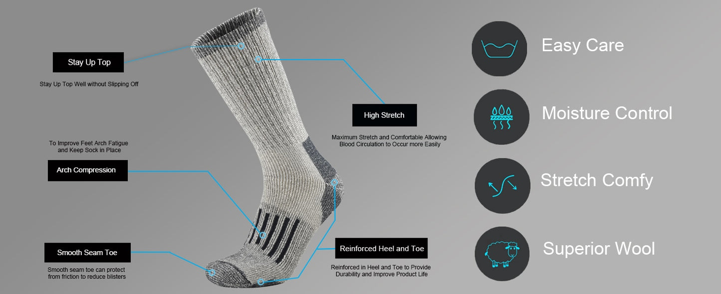 Hiking Socks 80% Merino Wool For Men and Women
