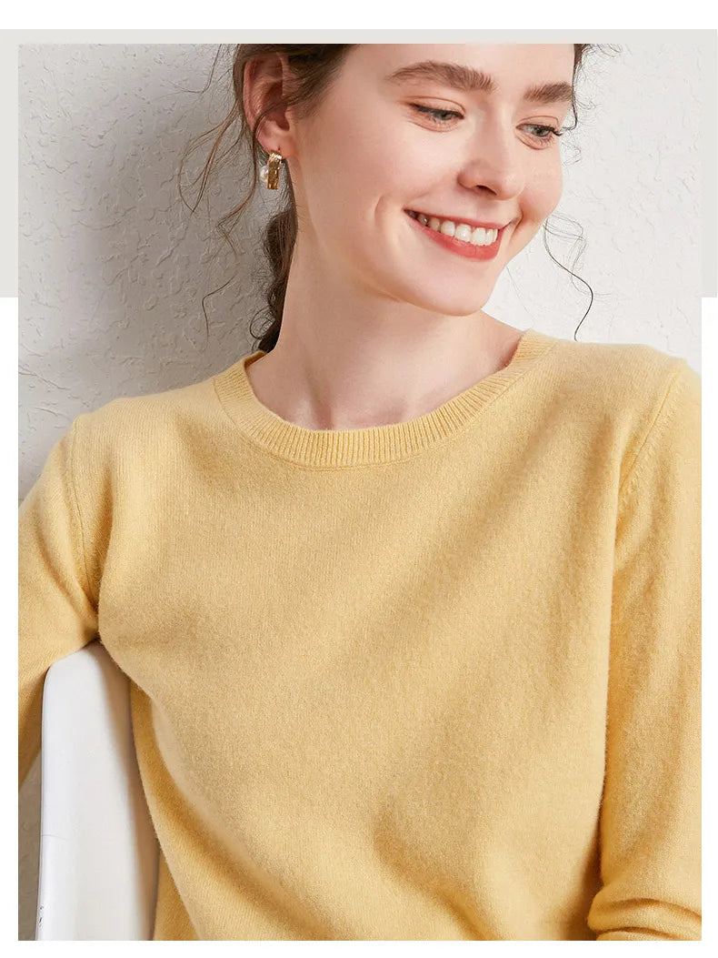 Women's 100% Merino Wool Sweater O-Neck