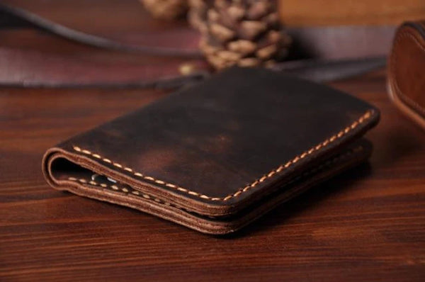 Handmade Vintage Crazy horse Genuine Leather Men's Wallet BOGOFREE