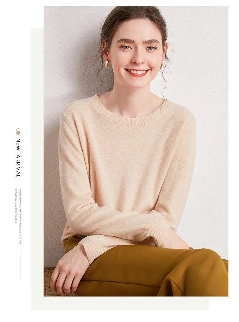 Women's 100% Merino Wool Sweater O-Neck