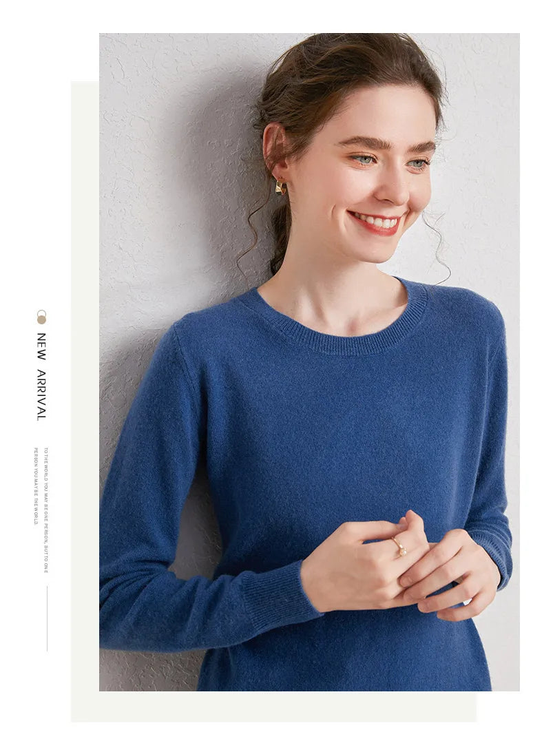 Women's 100% Merino Wool Sweater O-Neck