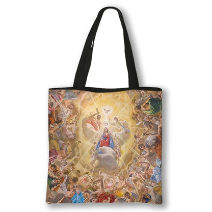 Virgin Mary Print Handbag Women Catholic Canvas Shopping Bags