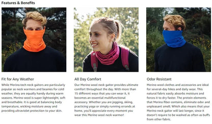 Neck Gaiter 100% Merino Wool For Men and Women