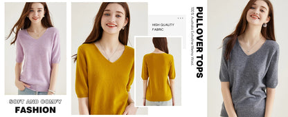 Women's 100% Merino Wool Sweater V-neck