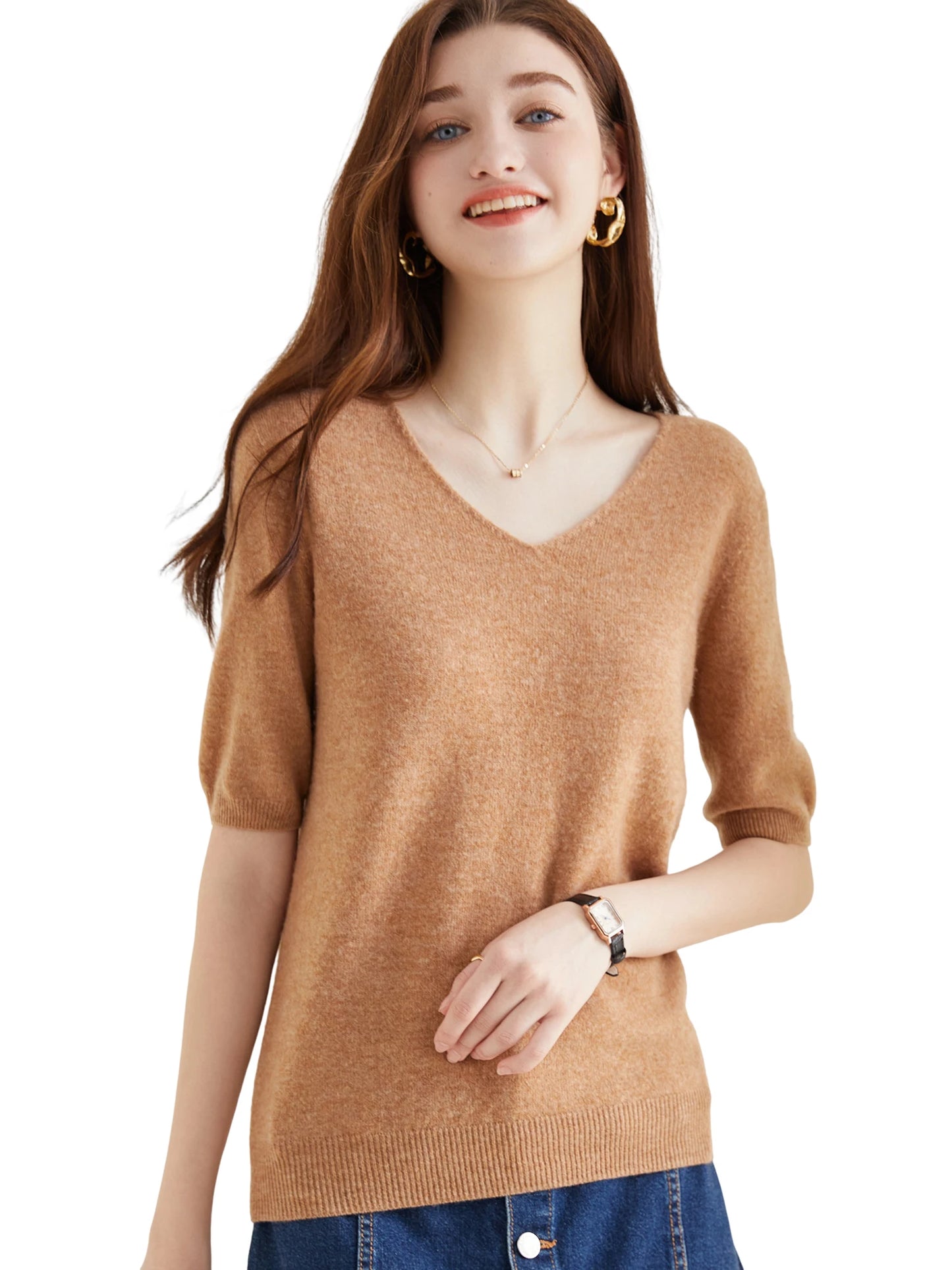 Women's 100% Merino Wool Sweater V-neck